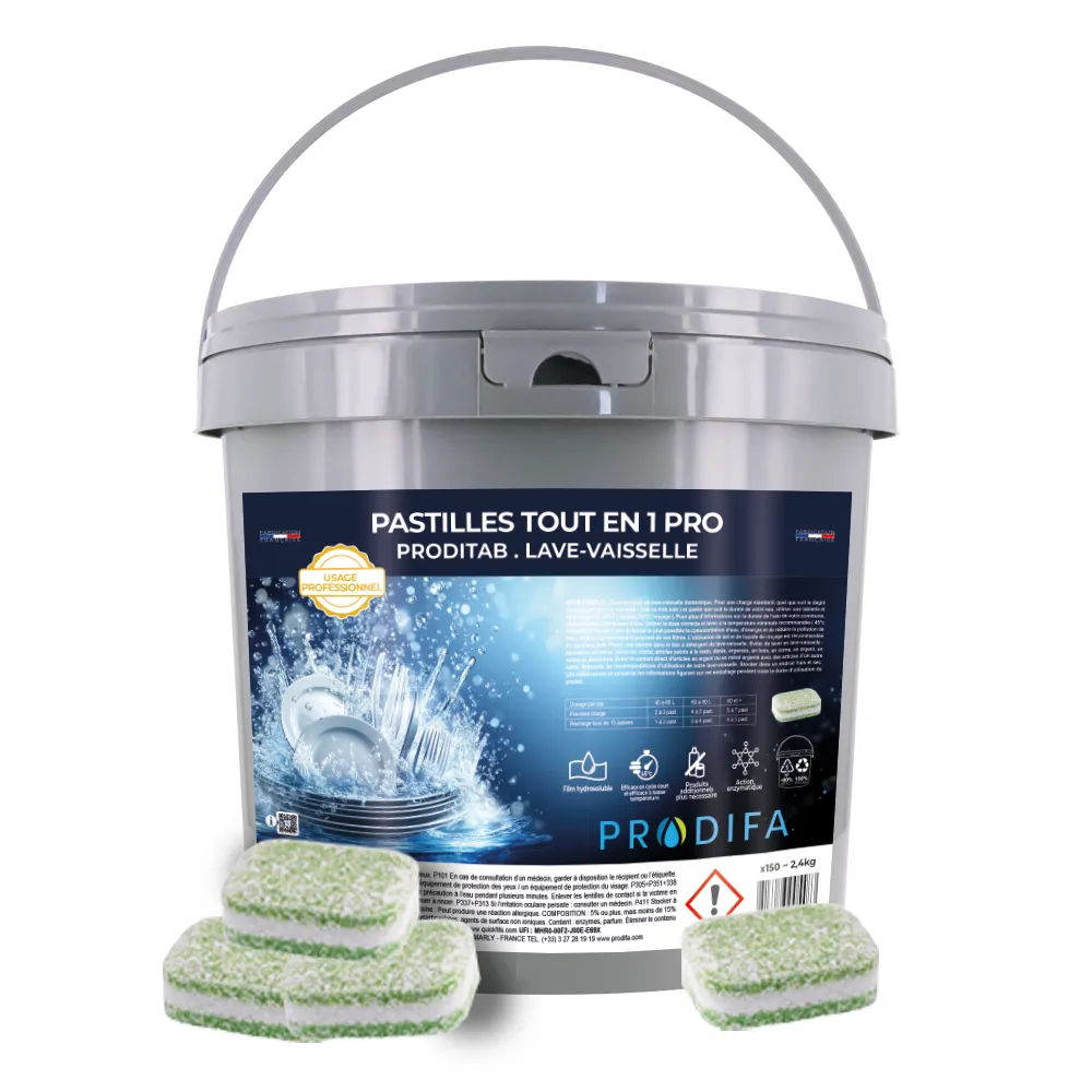 [3013] Pastilles lave-vaisselle tout en 1 Pro / Seau 150 pastilles (2,4Kg)