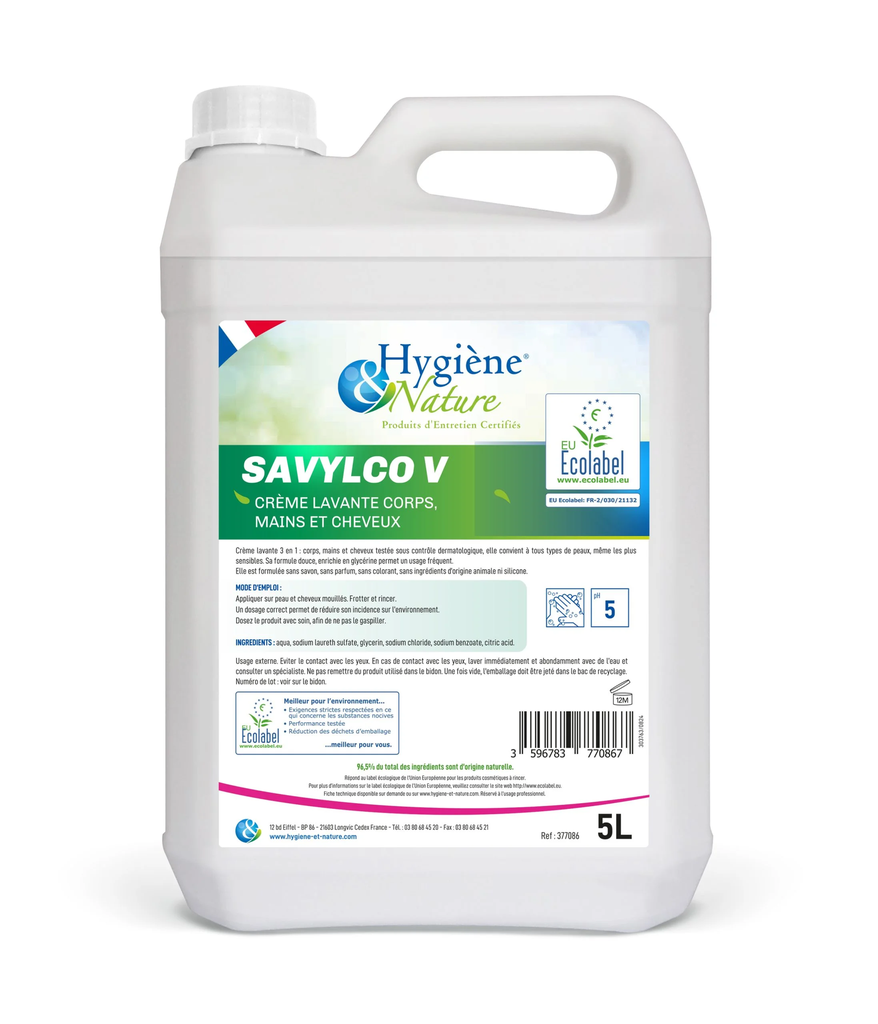 [5102] Crème lavante mains, cheveux et corps 3 en 1 SAVYLCO V Ecolabel / 5L