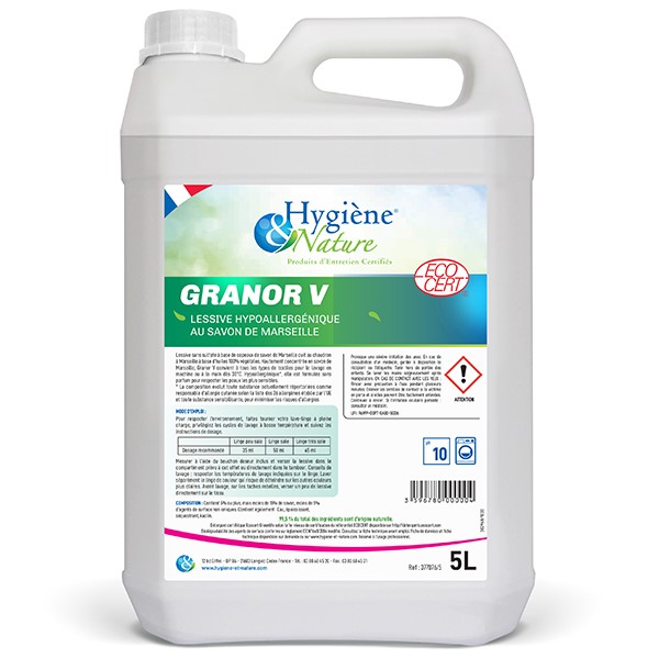 [7013] Lessive liquide Granor V ECOCERT au savon de Marseille / 5L