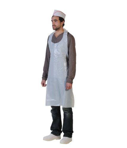 [3415] Tablier STD PE BD gaufré blanc - 70x120cm / Pqt 100